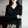 Temperamental Minimalist Women's V-neck Slimming Sweater - Soft, Casual, Skin-friendly Knitted Base for Autumn/Winter.