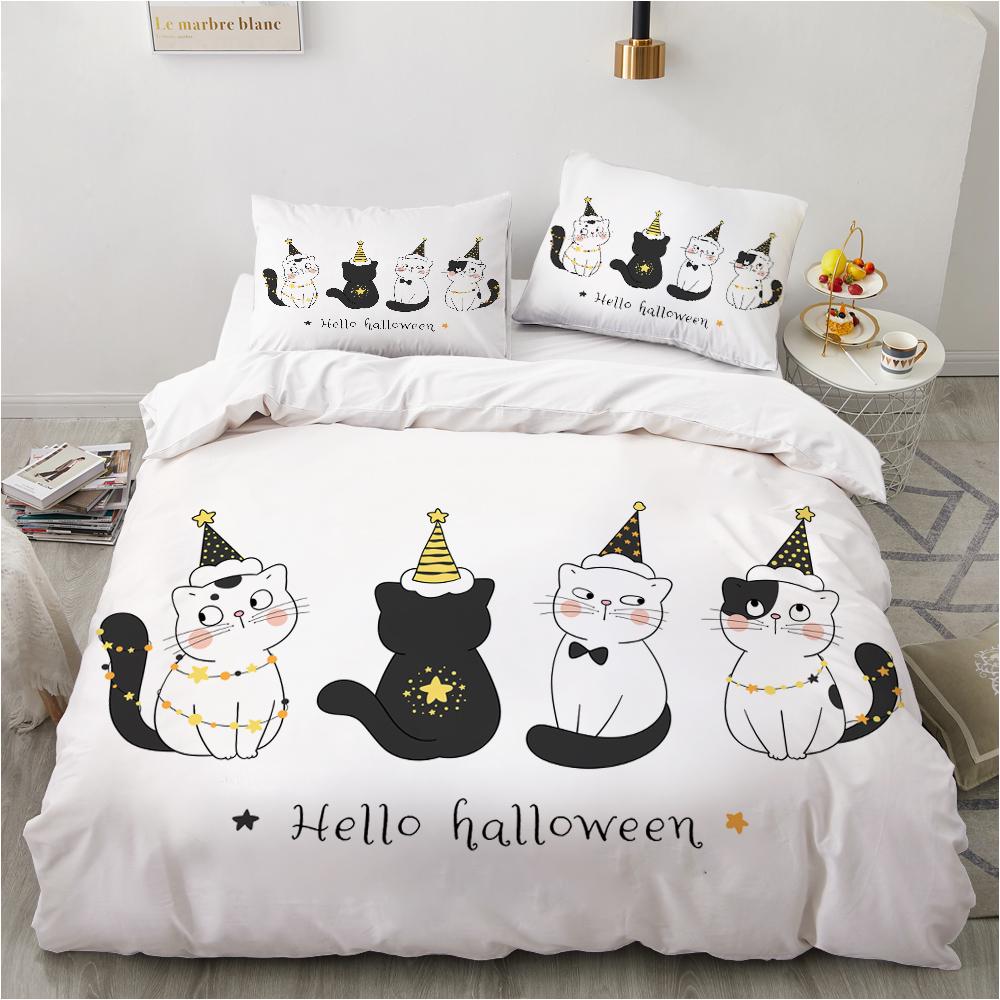 Animal Kitty King Queen Duvet Cover Lovely Pet Cat Bedding Set Cartoon Quilt Cover 2/3pcs Colorful Polyester Comforter Cover