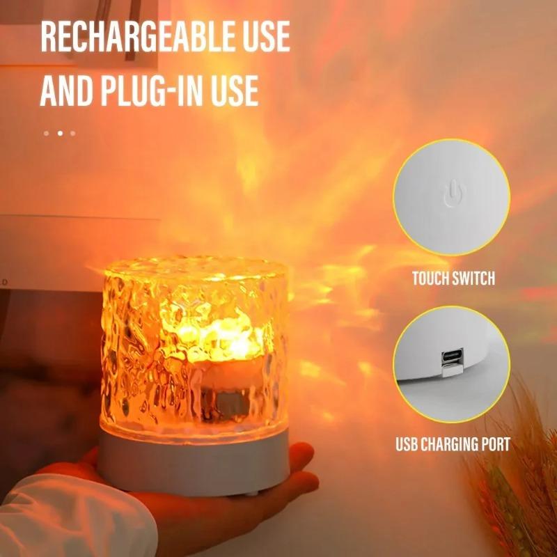New Rotating Dynamic Flame Water Ripple Atmosphere Light Projection Starry Sky Romantic Bedroom Bedhead Decoration Nightlight