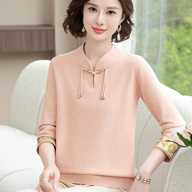 2025 Chinese Style Autumn/Winter Knitwear for Middle-aged and Elderly Women - Fashionable Sweater Base Layer