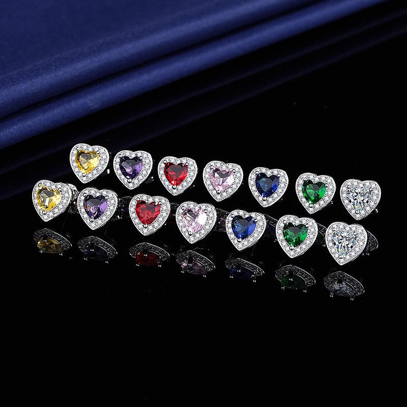 European and American Hot-Selling Heart-Shaped Earrings with Simulated Diamond Zircon