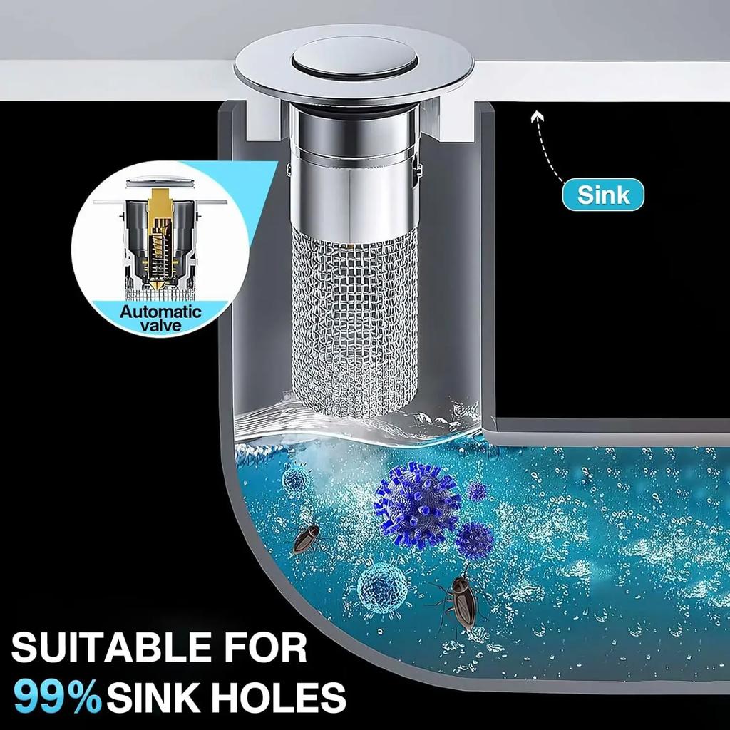 Stainless Steel Floor Drain Filter Washbasin Plug Anti Odor Pop-Up Bounce Core Basin Stopper Hair Catcher Shower Sink Strainer