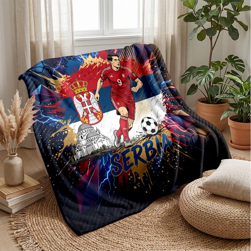 Serbia Printed Flannel Blanket Skin Friendly Warm Decorative Throw for Indoor Couch Bed Daily Use