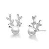 S925 Silber Elchgeweih Perlen Ohrstecker für Frauen - Minimalistischer Koreanischer Stil Weihnachtsschmuck