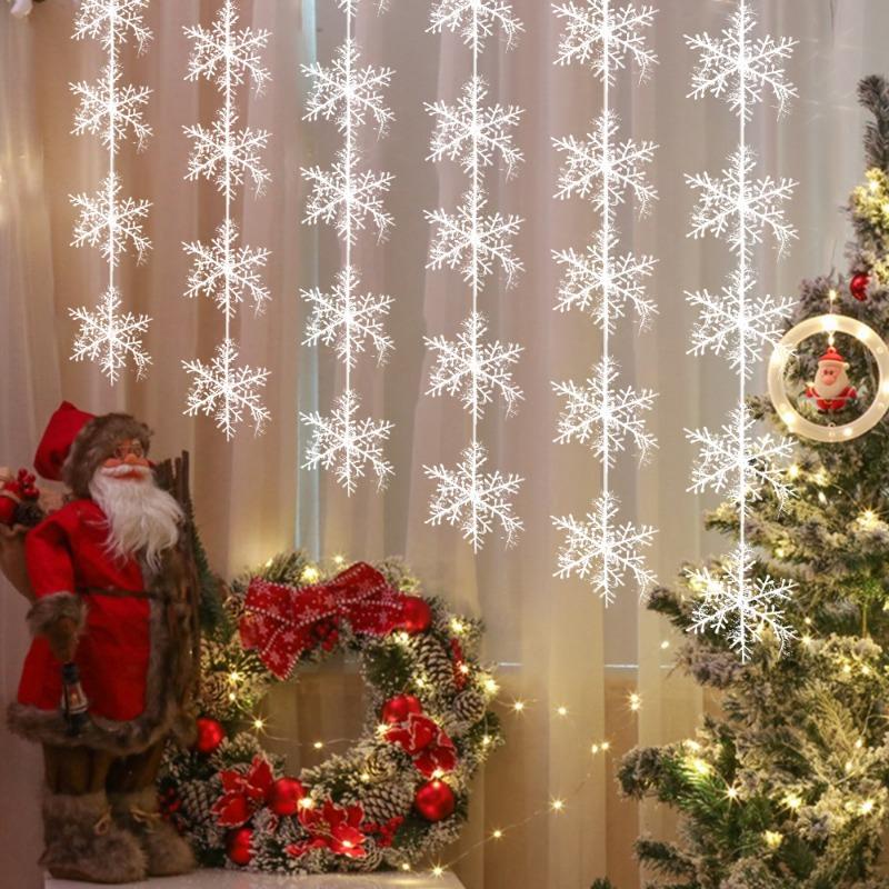 600Pcs Large Christmas Snowflakes Ornaments Xmas Tree Hanging Glitter Snow Flake Decoration DIY New Year Garlands Home Decor