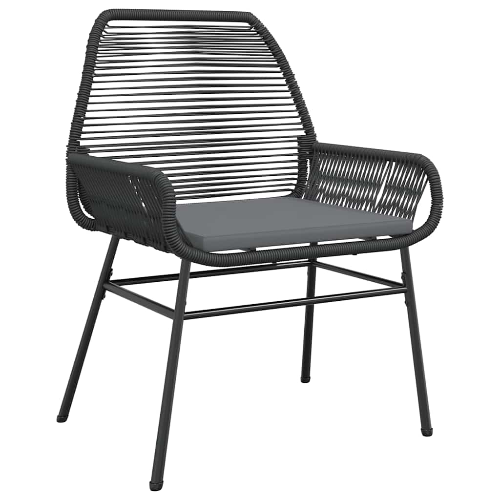 5 Piece Outdoor Dining Set with Cushions Black Poly Rattan Glass Table