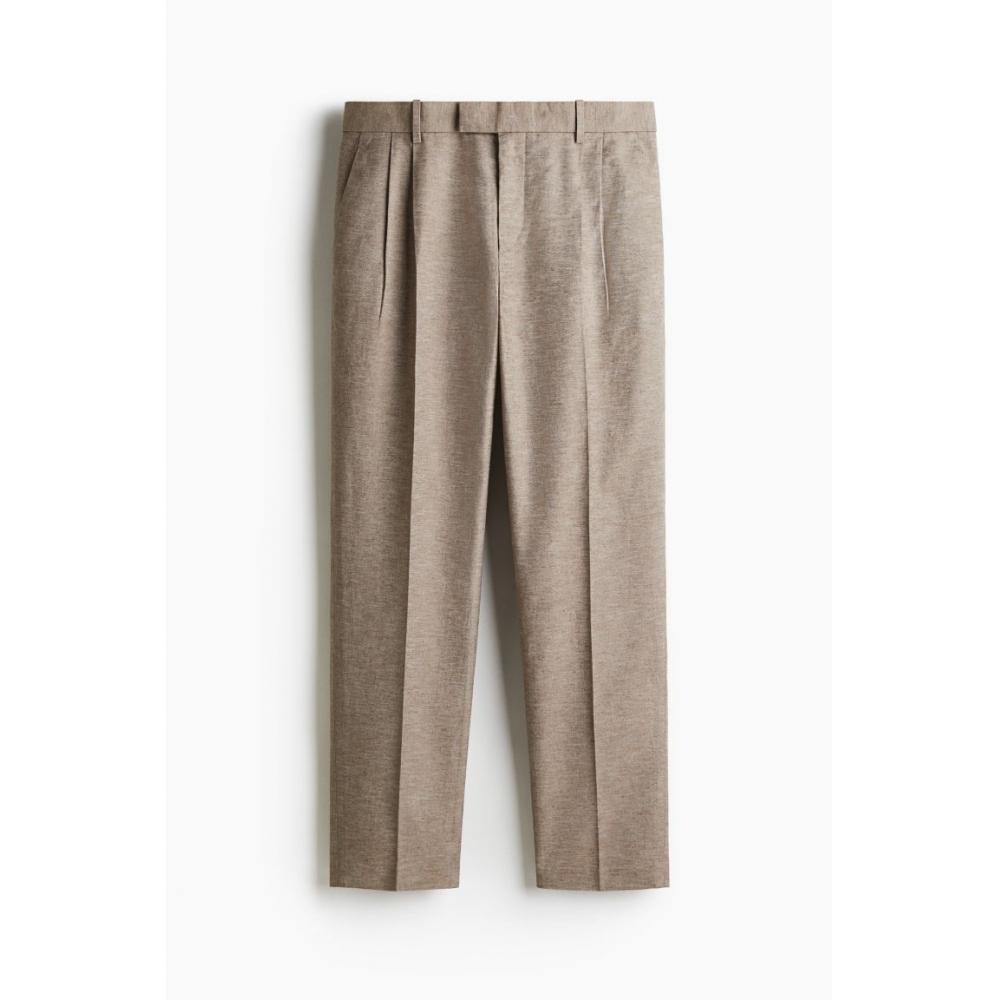 H M Linen Blend Tailored Pants Regular Fit Beige