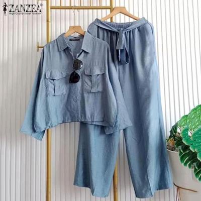 Women Long Sleeve Blouse and Pants Casual Two Piece Suit Sets