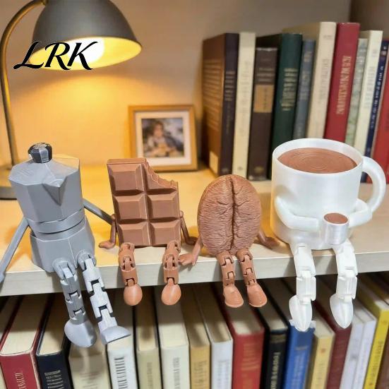 Durable 3D Printed Art Articulated Coffee Cup Figure, Movable Joint Desk Statue, Cute Elegant Home Decor Statue Bean Ornament, Creative Office Decor,