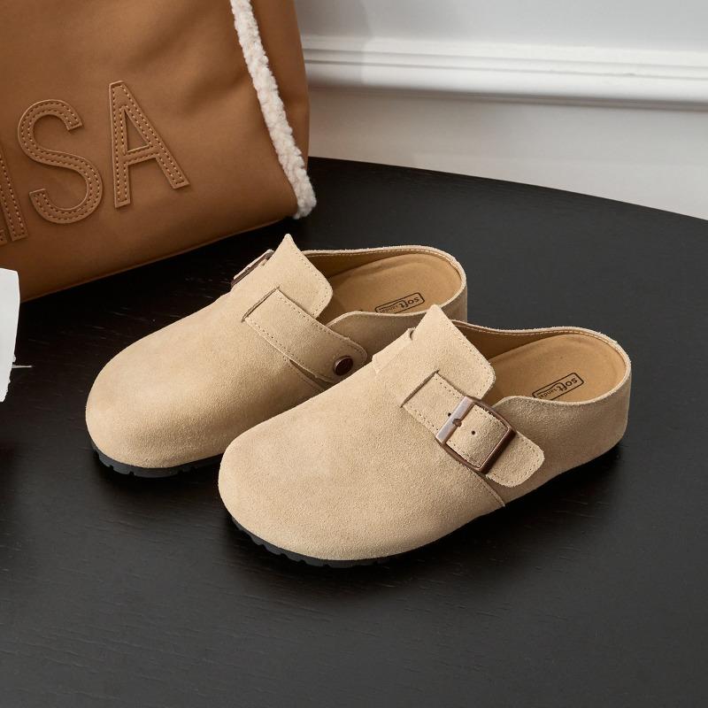 Cowhide Version~ Inner Height Increase Cm Women's Leather Thick-soled Casual Shoes Soft-soled Bag Head Half Slippers