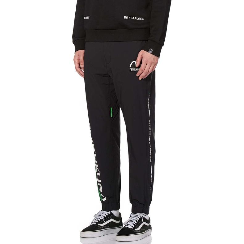 Evisu Neon Green Logo Cuffed Joggers Men bottoms Black 1EAGNM9PP215XX