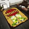 Retro Mojito Cocktail Carpet with Lime, Mint Design, Yellow Background Suitable for Use As an Anti-slip for Living Room Bedroom Sofas