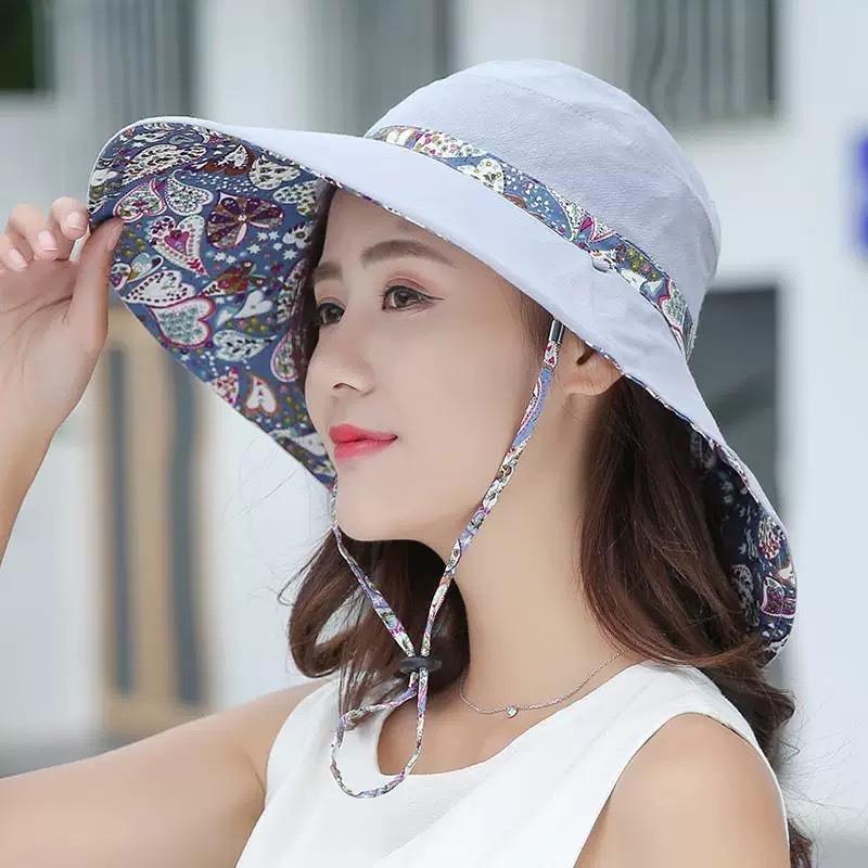 Hat female summer big edge face covering fashion UV protection bucket hat sun protection sun shade sun hat double sided