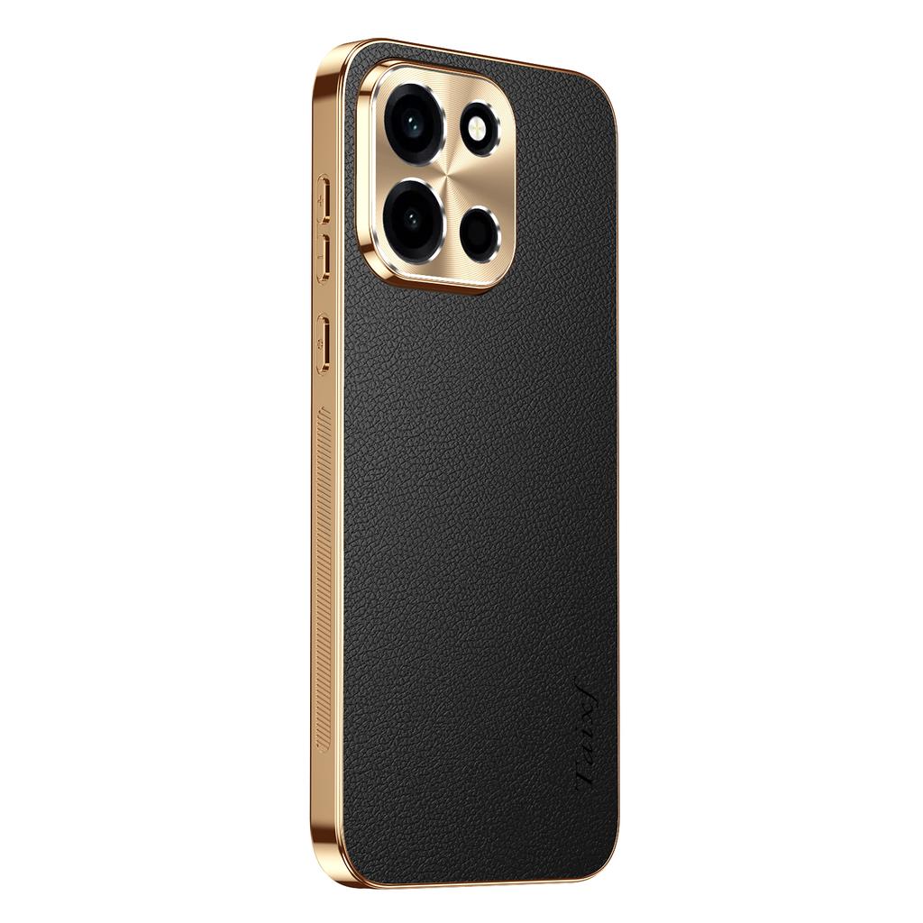 PU Leather Plating Shockproof Cover For OnePlus Turbo 6 6V Alloy Lens Protection Lichee Pattern TPU Frame Case For 1+ Turbo 6 V