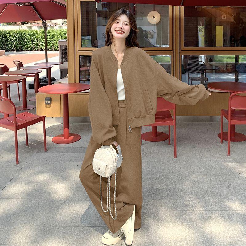 Extra Plus Size Men's Casual Sports Sweater Suit Women's Spring and Autumn High-waisted Wide-leg Pants Two-piece Suit