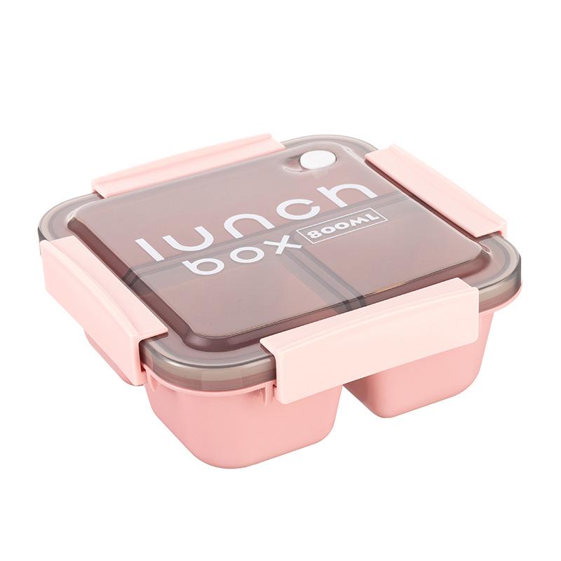Square Grid Portable Plastic Bento Lunch Box - Microwave Safe with Buckle for Students & Office Workers