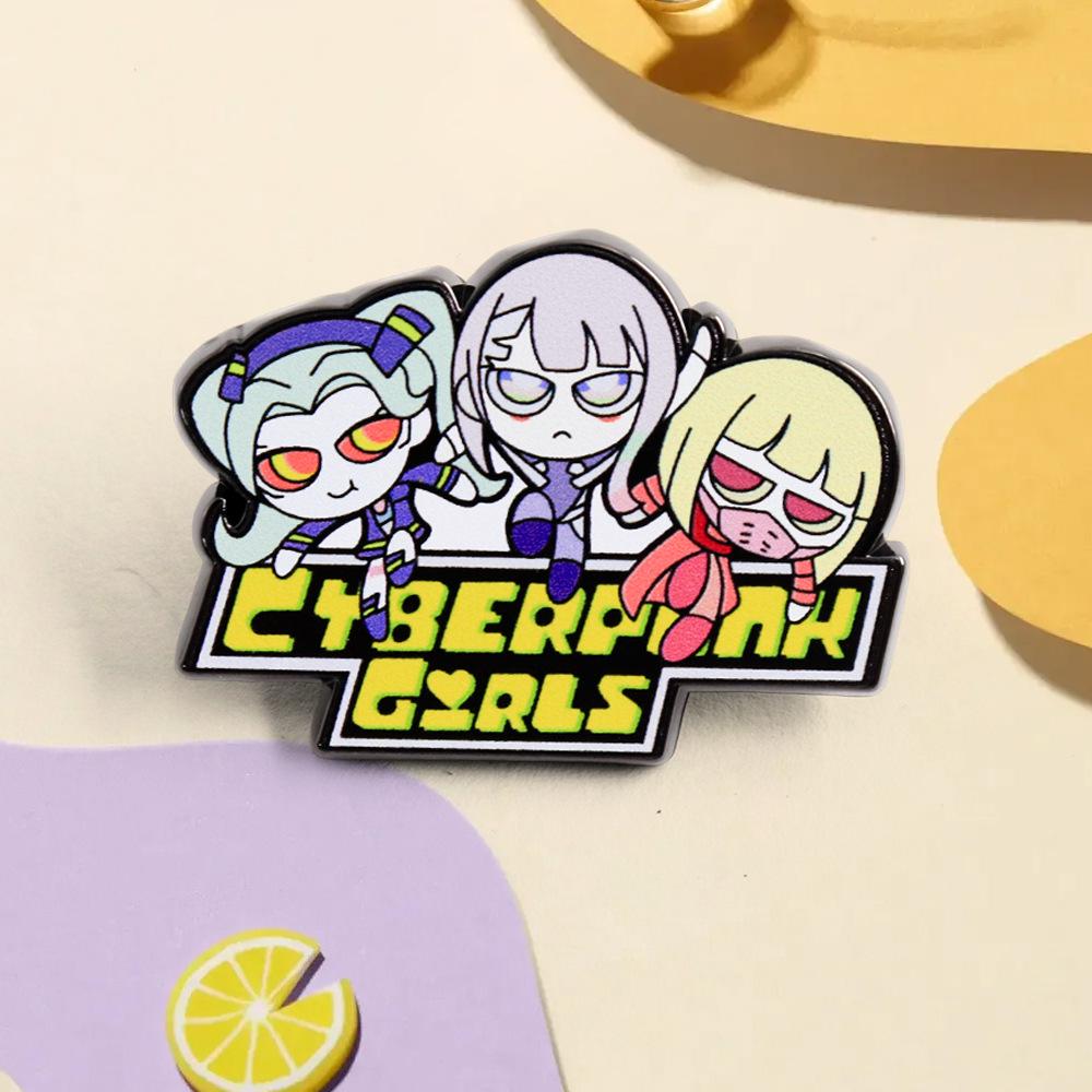 Q Version Cyberpunk Edgerunners Lucy & Rebecca Mashup Lapel Pin - Anime Fan Gift Badge
