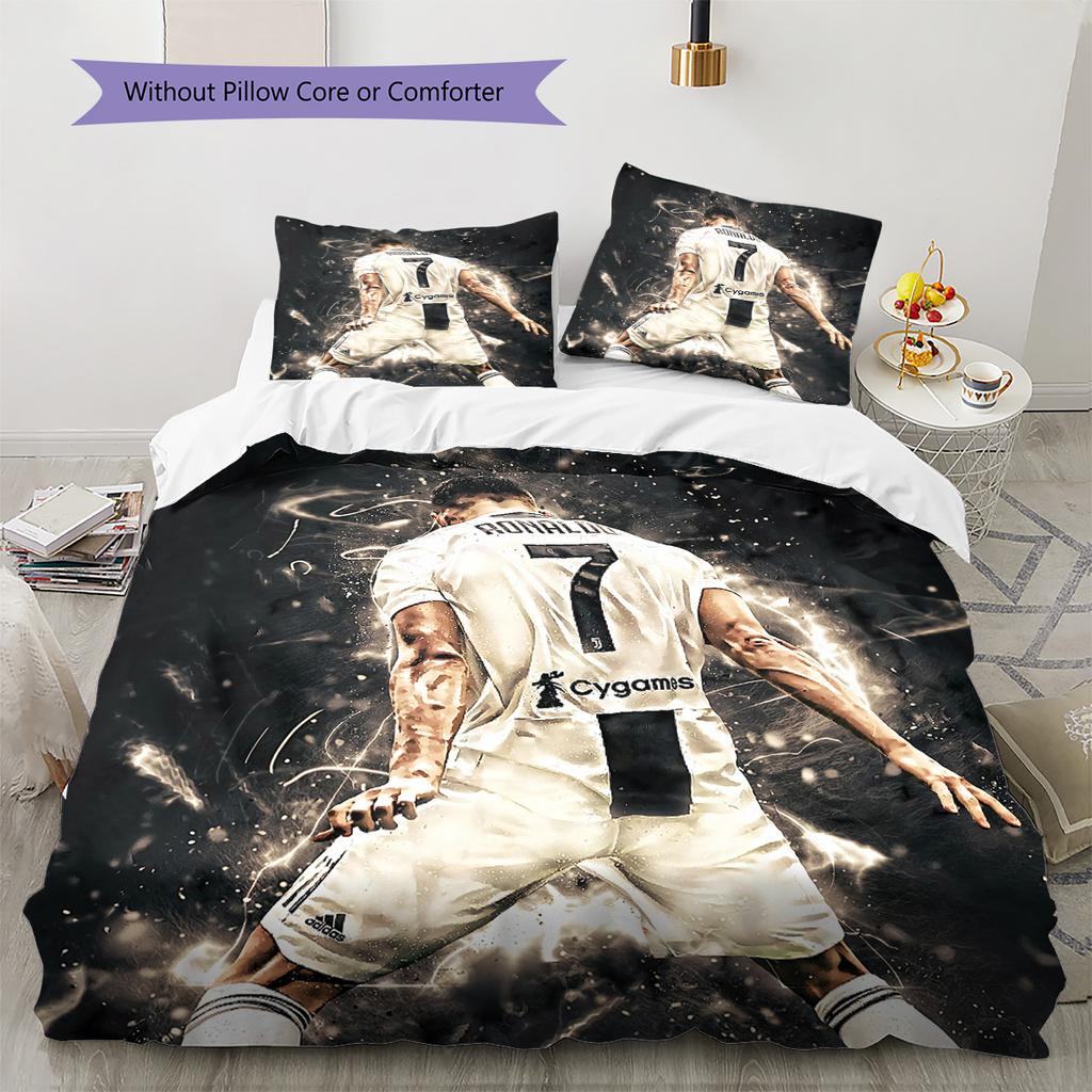Cristiano Ronaldo Wzór Pościel Zestaw Kołdry Dekoracja Domu Prezent (1 * poszwa na kołdrę + 2 * poszewki na poduszki bez rdzenia)