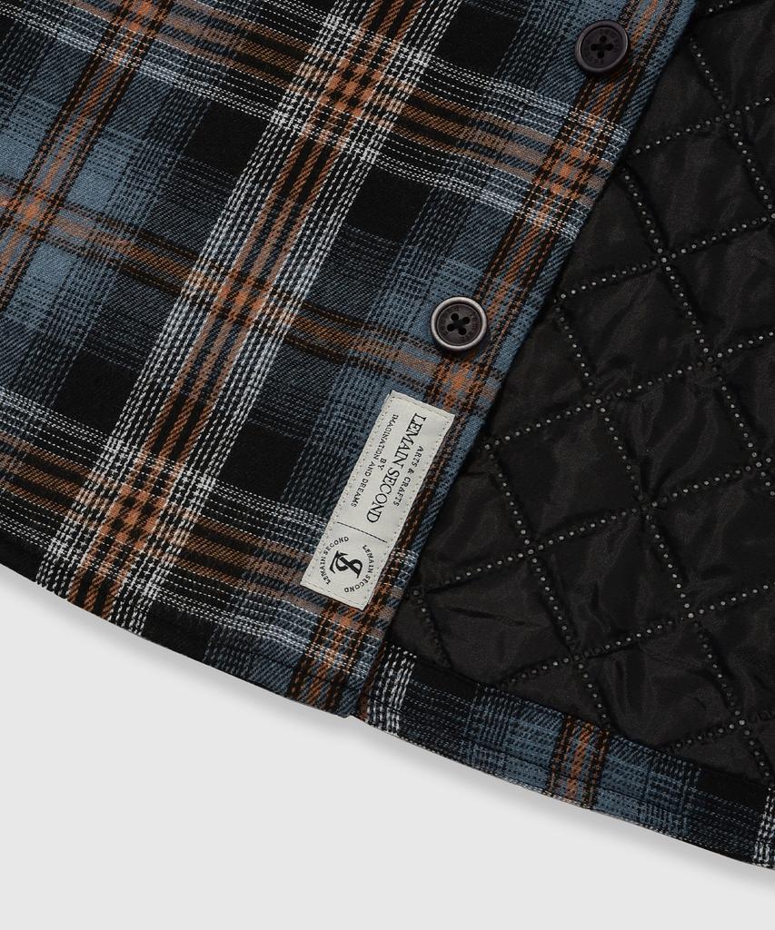 Lemain Second Oversized Flannel Pocket Check Hooded Jacket [Indie Blue]