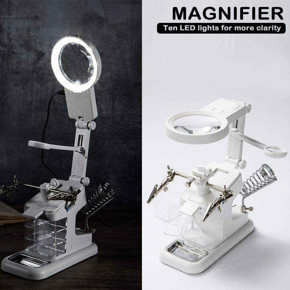 5X Helping Hand Magnifying Glass Stand with Alligator Clips Third Hand Solder Aid Magnifying Lens Electric Circuit Board Repair