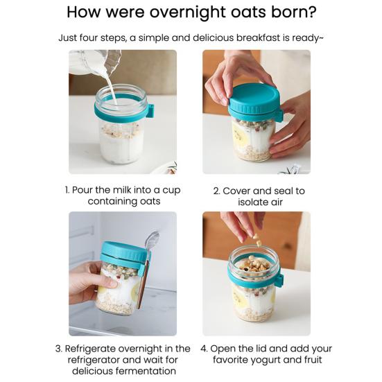 6Pcs Overnight Oat Containers with Lids Food Grade BPA Free Heat-Resistant Glass Mason Jars Airtight Leak-Proof Overnight Oats Jars