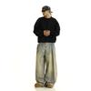 American-Style Design, Niche Pleated Washed Straight-Leg Jeans for Men, Lazy Style, Loose Wide-Leg Couple's Floor-Length Pants