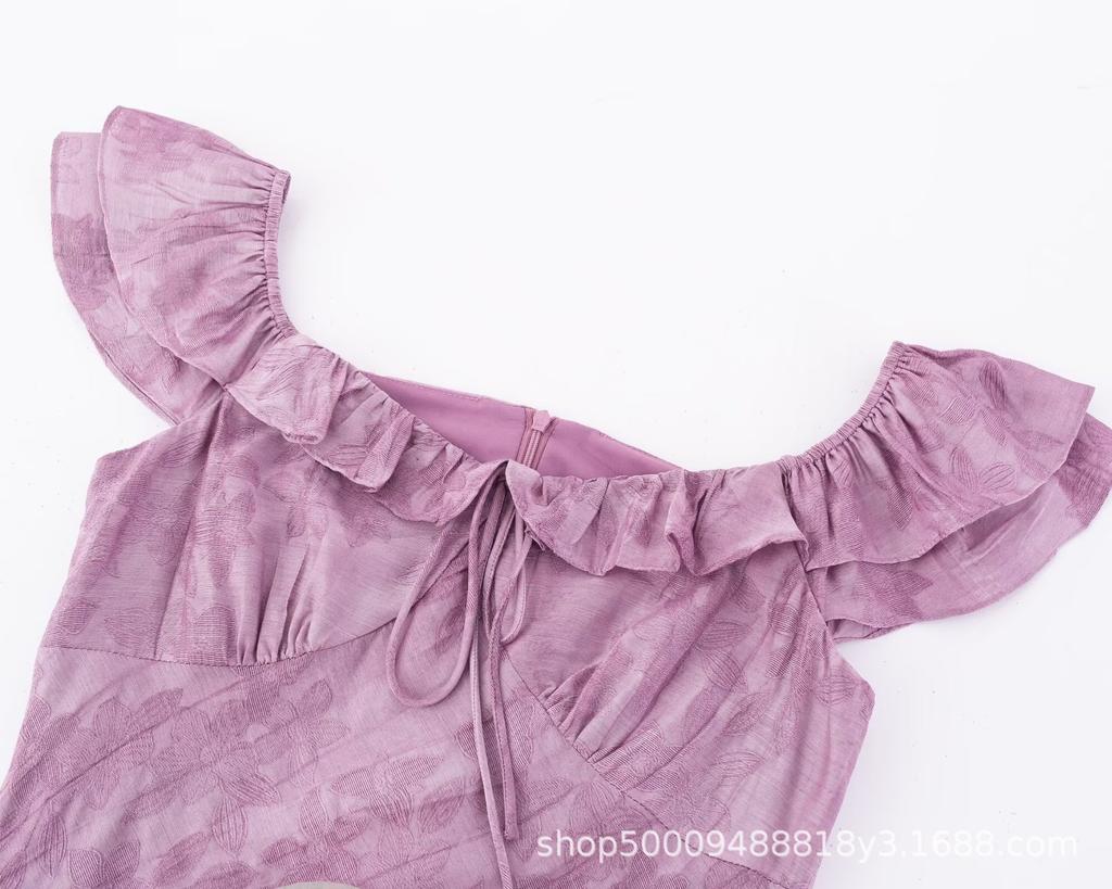 Summer High-quality New French Elegance Temperament Tie-dye Jacquard Lotus Leaf Collar Slim and Thin Long Dress Women