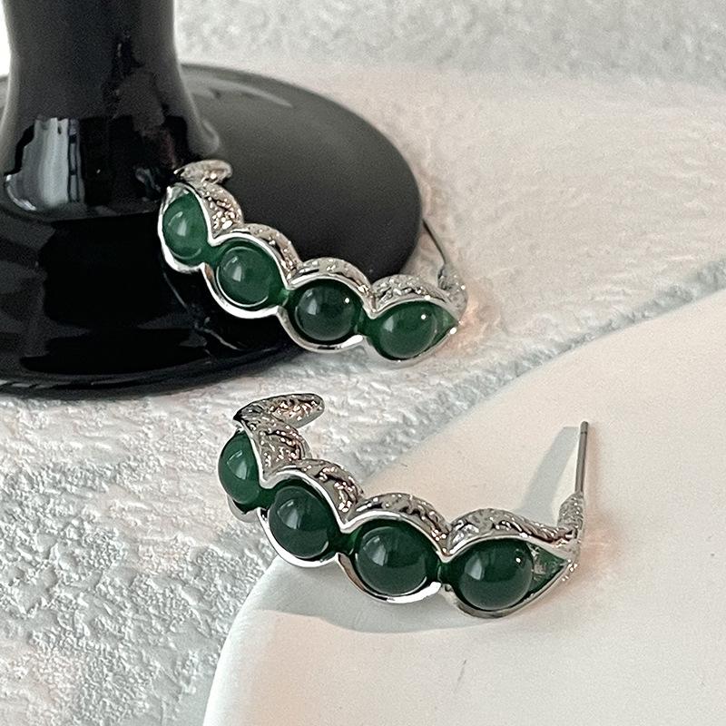 Серьги Фудо Женские Серьги Нишевого Дизайна Серьги с Темпераментом Легкая Роскошь Высококлассный Темперамент Зеленые Пусеты