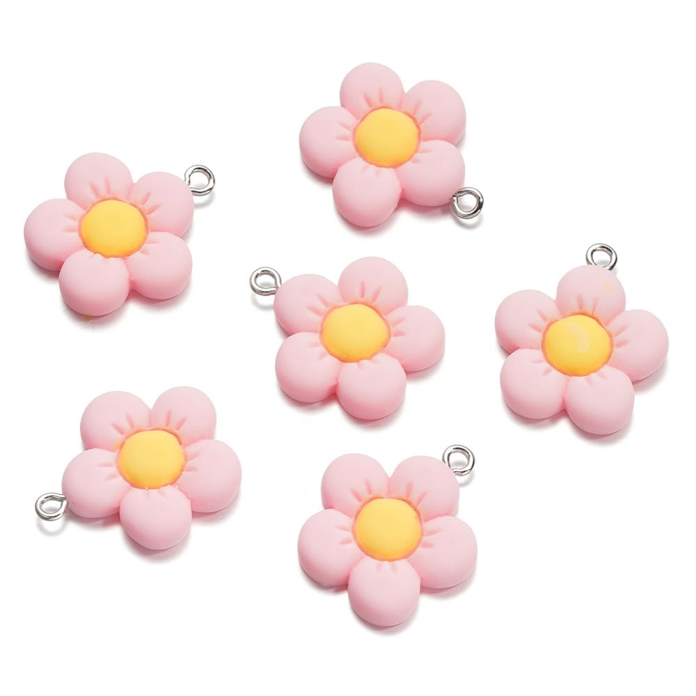 10Pcs/Lot 21*25mm Colorful Acrylic Cute Flower Shape Loose Charm Pendants for Necklace DIY Craft Jewelry Making Accessories