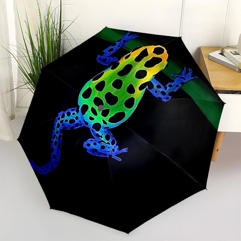 1PC Frog, Poison Dart Frog Automatic Windproof Umbrella 8 Rib Portable Folding Black Iron Frame for Outdoor, Beach, Travel, Beach Umbrella,S32