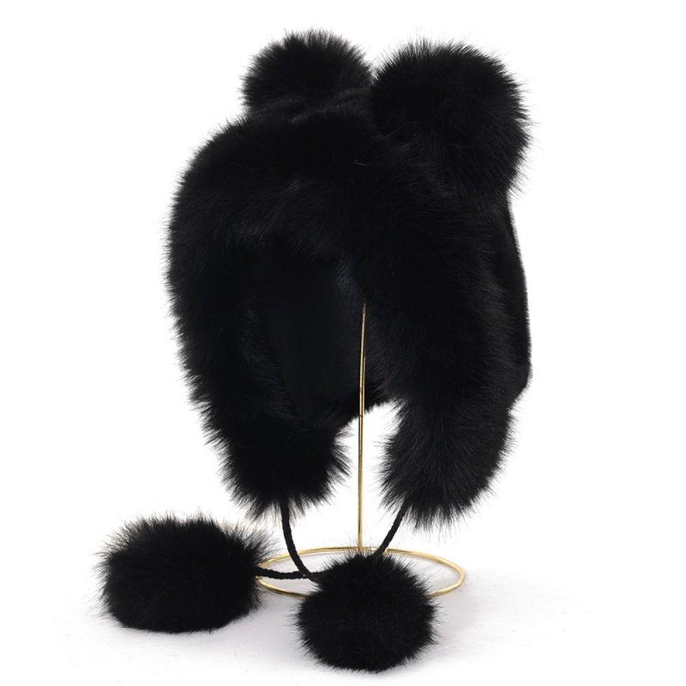 Warm Ear Protection Hat Cute Bucket Hat Thickened Plush Bear Hat  Women