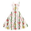 Vestito Vintage da Donna con Stampa Natalizia a Spalle Scoperte per Feste e Club