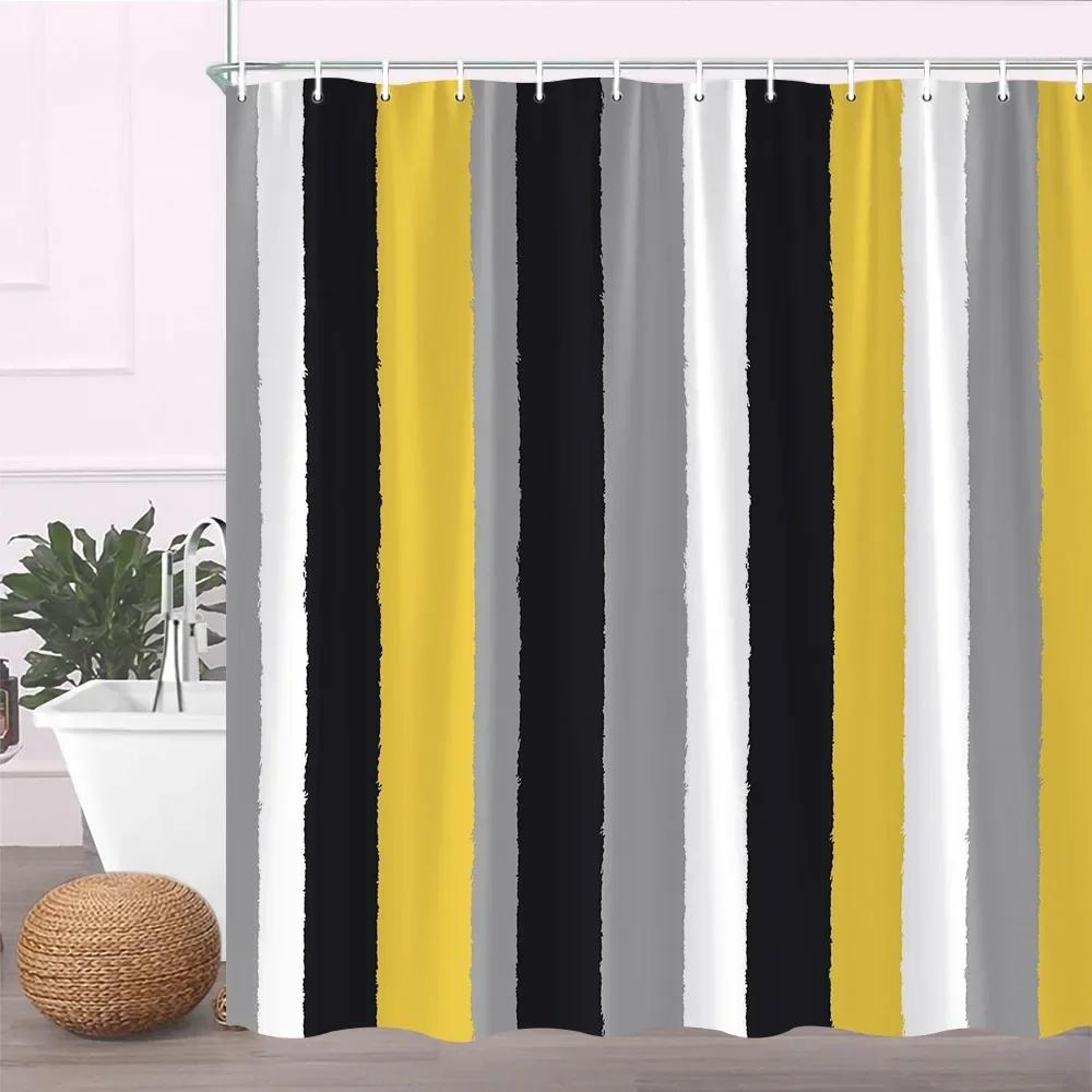 Geometrische Duschvorhänge Farbverlauf Gelb Grau Modern Schlicht Badewannen-Bildschirm Badezimmerzubehör-Set Heimdekoration Stoff Waschbar