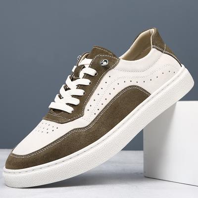 New Shoes for Men Genuine Leather Casual Shoes Fashion Breathable Flat Skateboard Shoes Youth Lace-up Sneaker