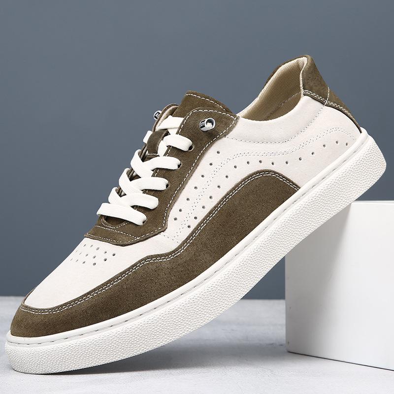 New Shoes for Men Genuine Leather Casual Shoes Fashion Breathable Flat Skateboard Shoes Youth Lace-up Sneaker