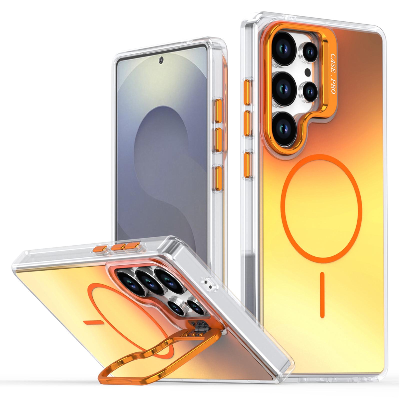 

Для Samsung Galaxy S25 Ultra Чехол Совместимый с MagSafe ТПУ+Акриловая Градиентная Накладка на Телефон с Подставкой Orange