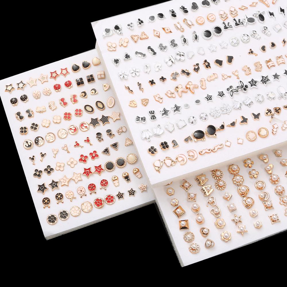 100Pairs Acrylic Crystal Heart Star Moon Small Stud Earrings Set For Women Girl Animal Flower Plastic Earring Trend Jewelry