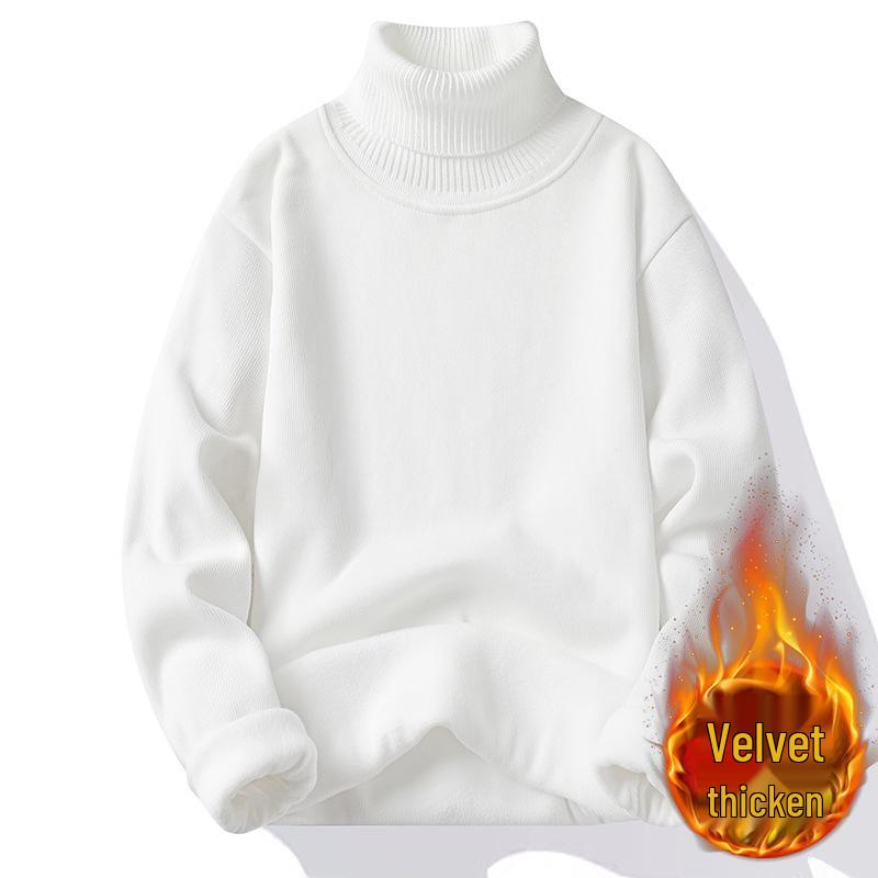 Men's Plus Velvet Thick Knitwear: Wear-Resistant High-End Wool Sweater with Fold-Over Neck.