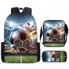 Set Zaino Stampa Calcio per Bambini Scuola Elementare 3 Pezzi Borsa a Spalla Astuccio Borsa a Tracolla