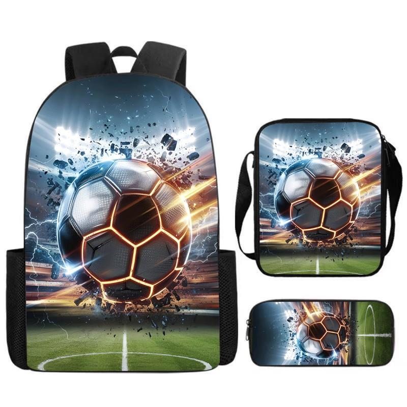 Set Zaino Stampa Calcio per Bambini Scuola Elementare 3 Pezzi Borsa a Spalla Astuccio Borsa a Tracolla