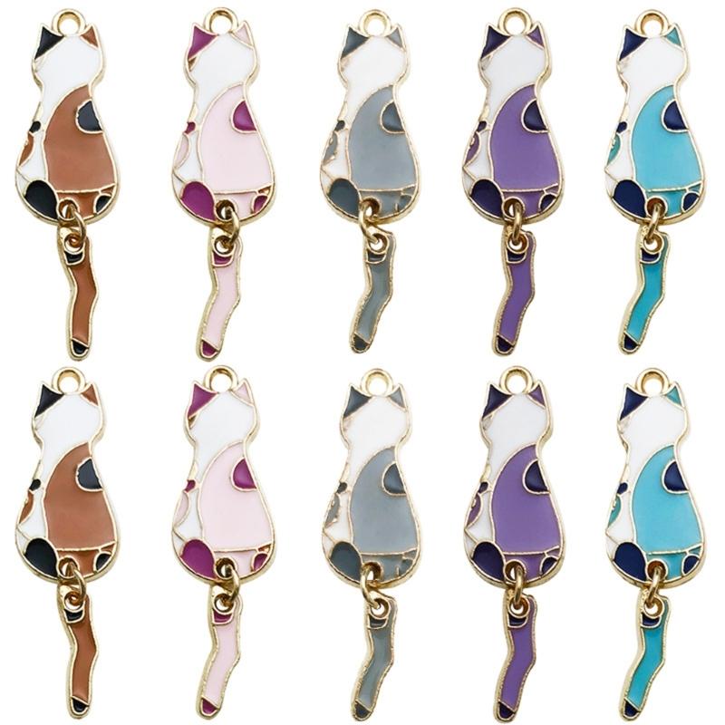

10Pcs Fashion Charm Dangle Colored Cat Kitten Pendant Jewelry Charm Decorative Pendant for Necklace Jewelry Making 1