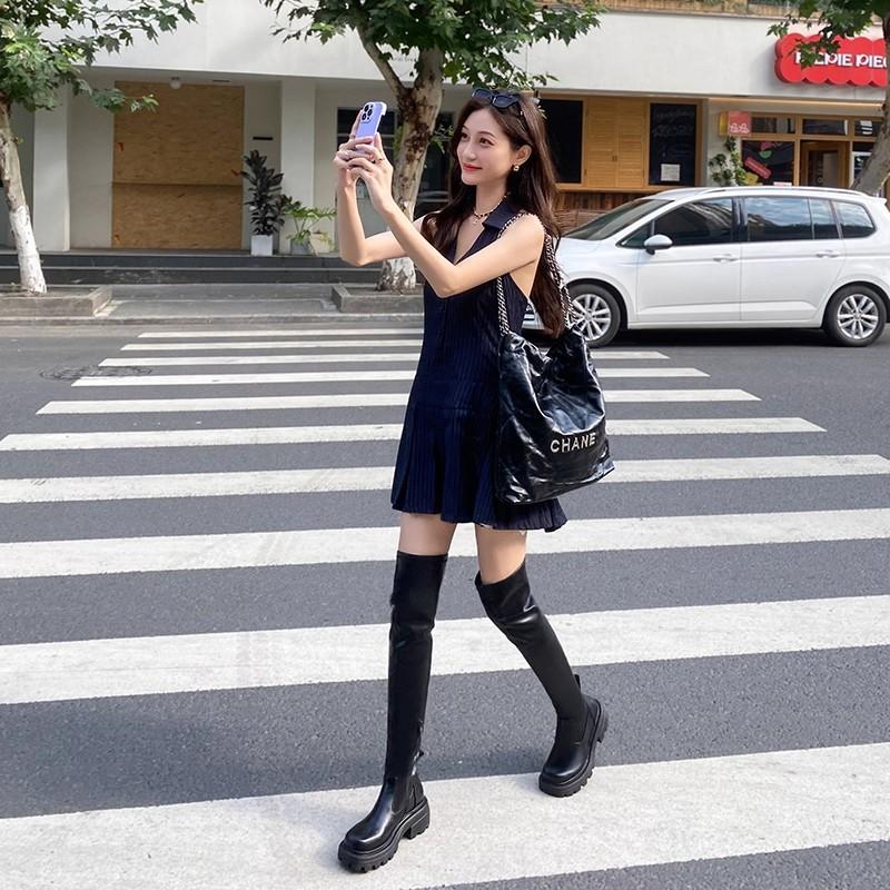 Women's Shoes Sugar Cube Over the Knee Boots 2025 Autumn and Winter New Platform-soled Boots Can't Be Elastic, Fashionable and Popular Long Boots