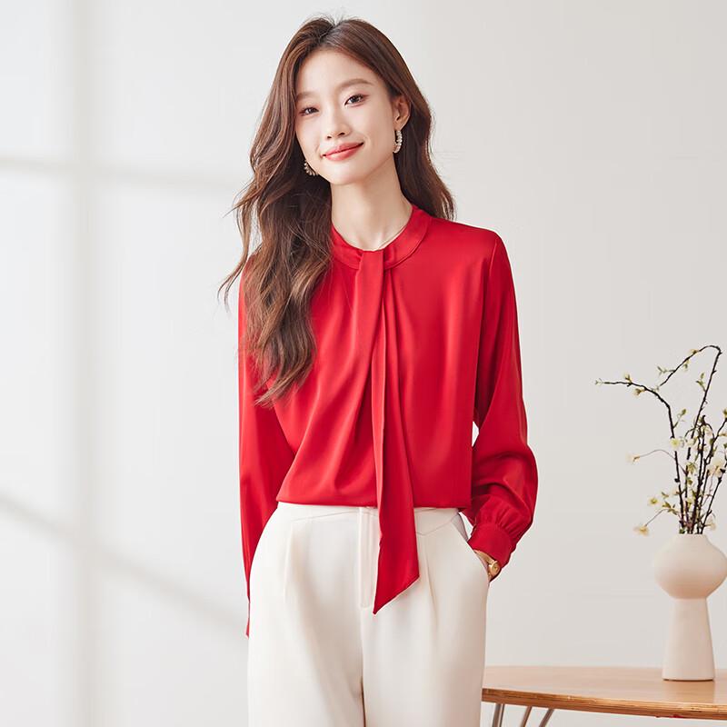 Women s Chiffon Long Sleeve Blouse with Tie-Neck XL