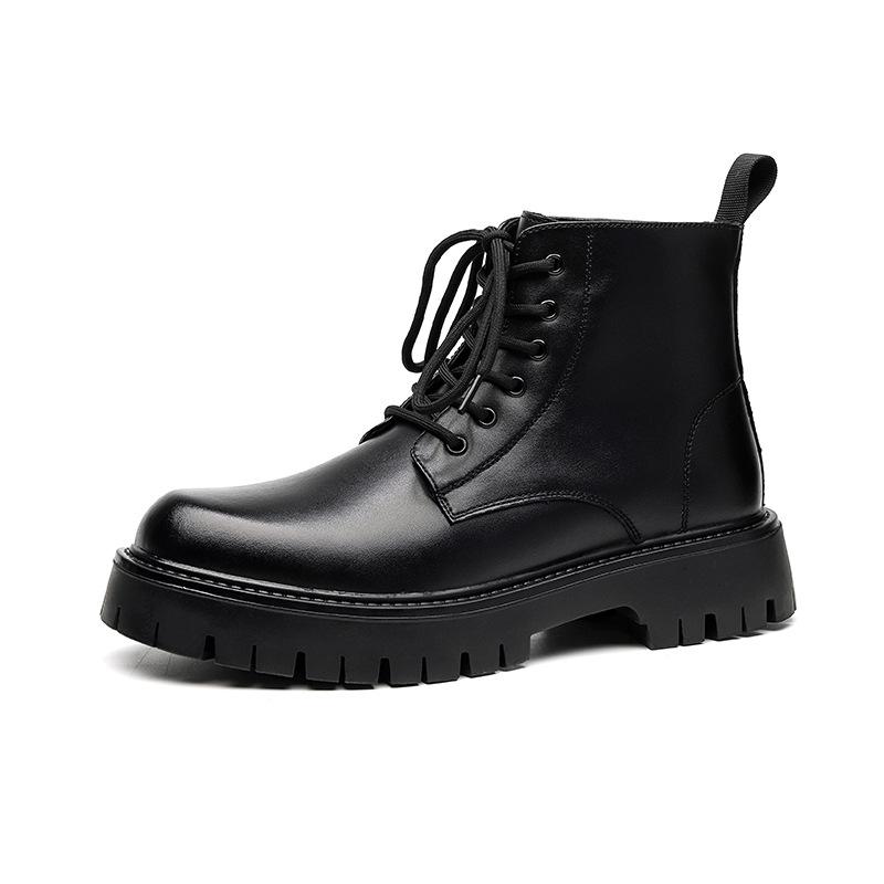 Men Casual Platform Boots Lace-up Original Leather Shoes Business Office Dress Cowboy Ankle Boot Breathable Spring Autumn Botas
