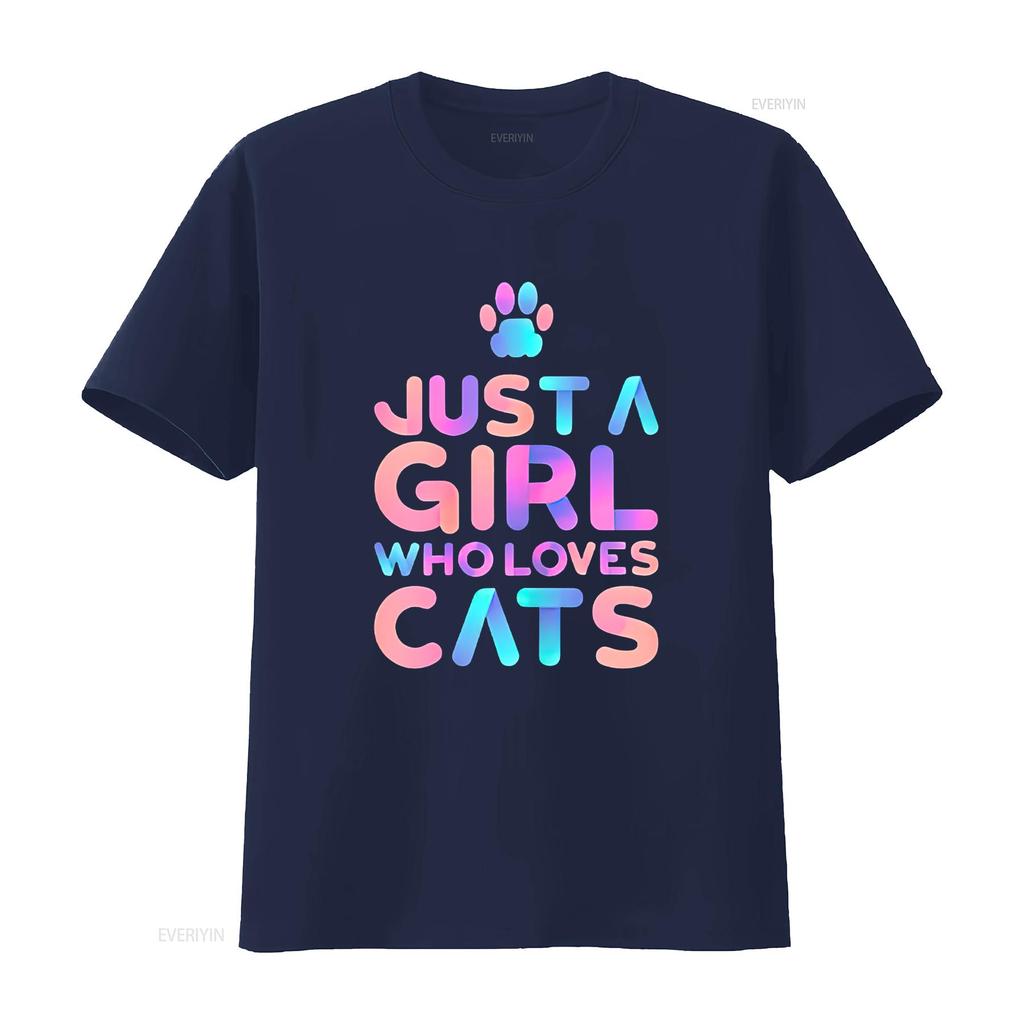 Women S T Shirt Cute Cat Lover Just A Girl Who Loves Cats Print Casual Tops Black Small Vintage Washed Comfortable Stretched