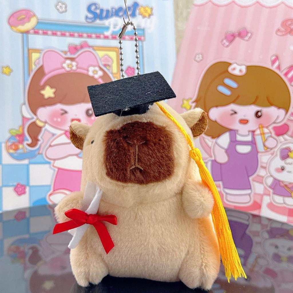 Xiaohongshu Capybara Plush Keychain & Graduation Cap Doll Pendant