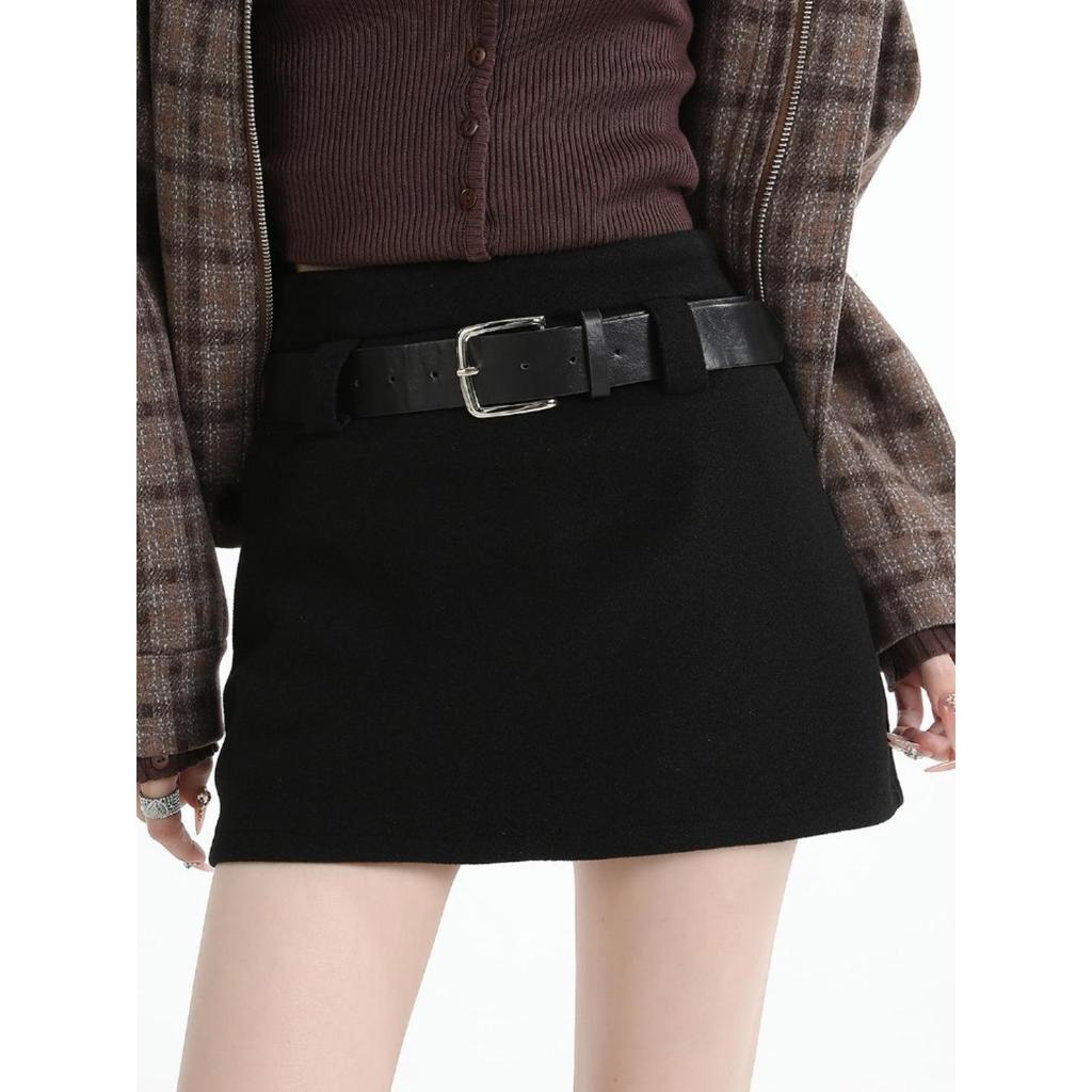 Plus Size Gray Woolen High Waist A-line Skirt for Spring/Autumn