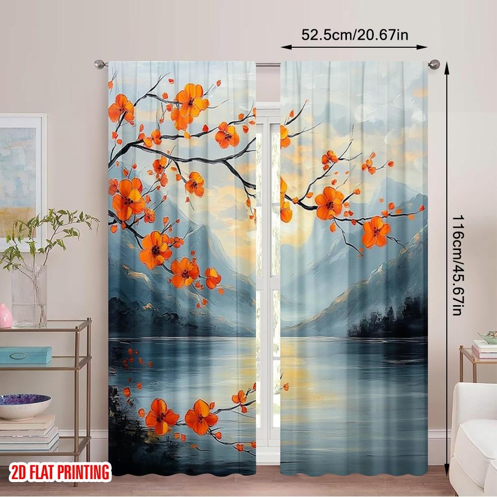 2pcs 2D Flat Printing Curtains Modern Abstract Mountain Flowers (2) Fabric Without Electricity All Season Party & Holiday Decor
