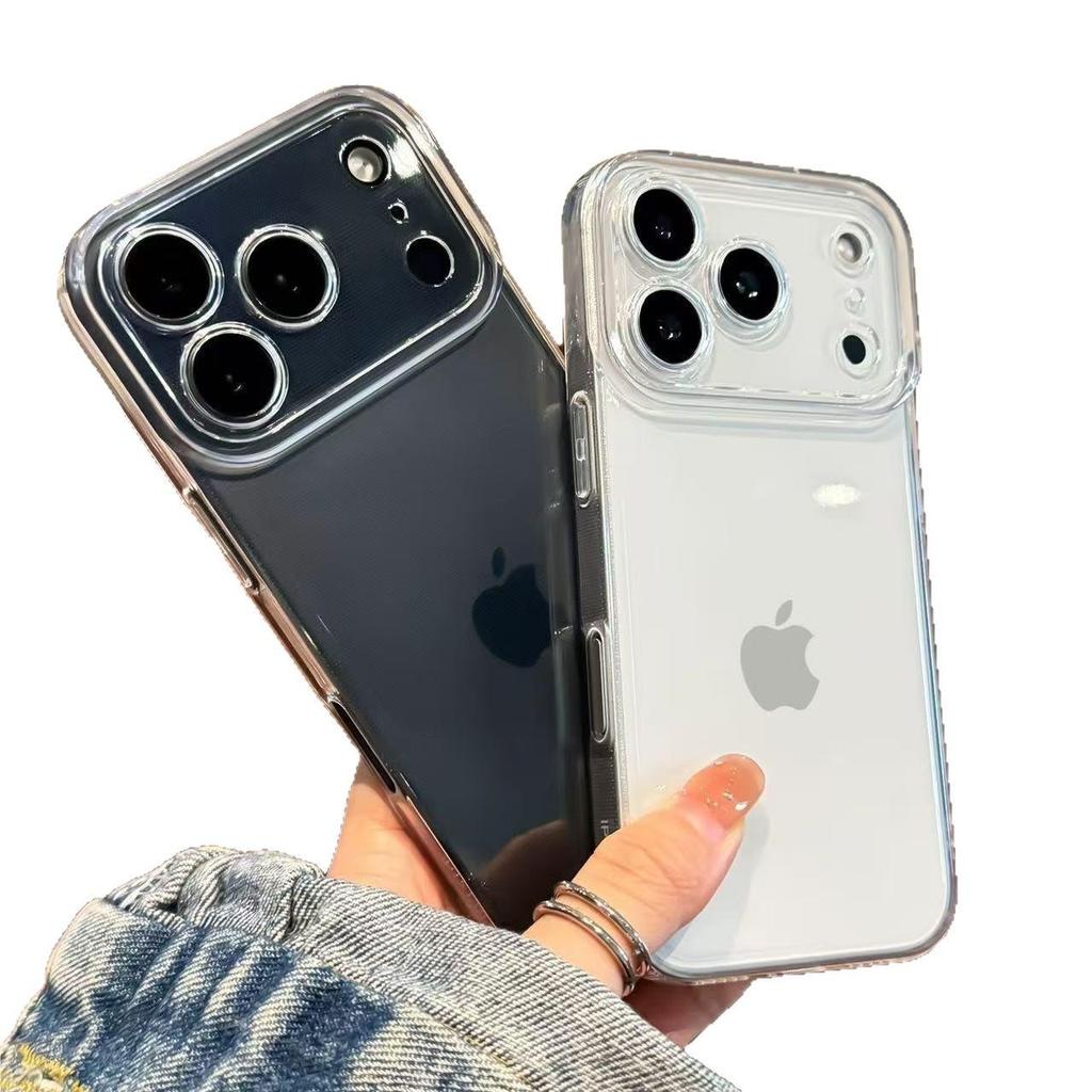 Drop-Proof Transparent Solid Color Phone Case for iPhone 13-17 Pro Max, Full Coverage, European American Style