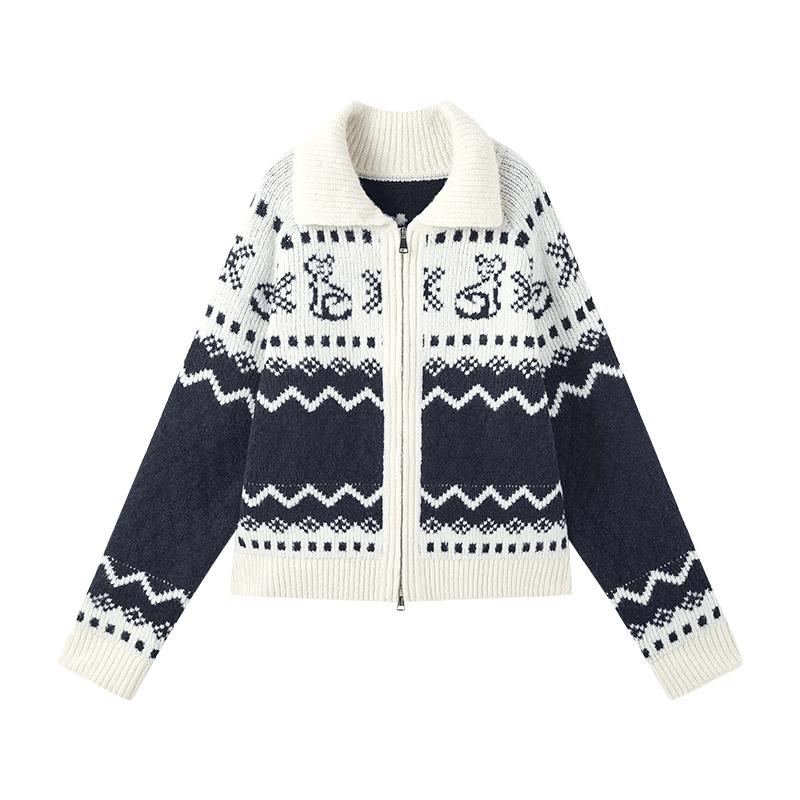 Women s Fair Isle Jacquard Knit Sweater with Scarf XL